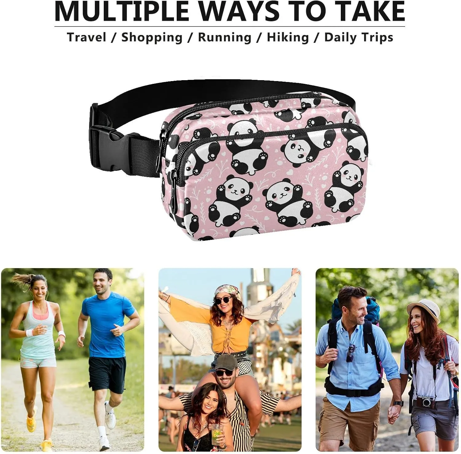 Panda Fanny Pink Pack for Women Men Belt Bag Crossbody Waist Pouch Waterproof Everywhere Purse Fashion Sling Bag for Running Hiking Workout Walking Travel