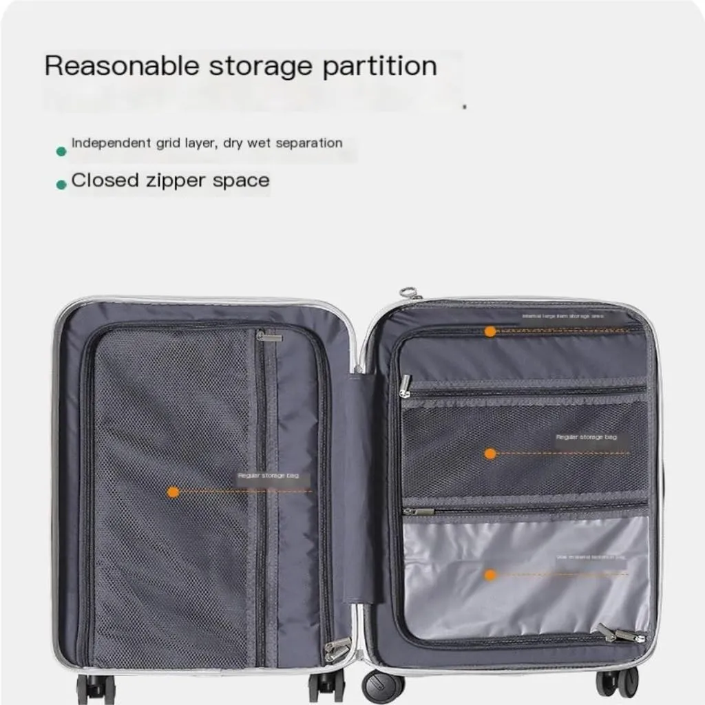 PANKERS Travel Suitcase Fashionable Zipper Suitcase for Men, 20-inch High-end Multi-Function Double-Row Spinner Suitcase for Women Trolley Case, Black