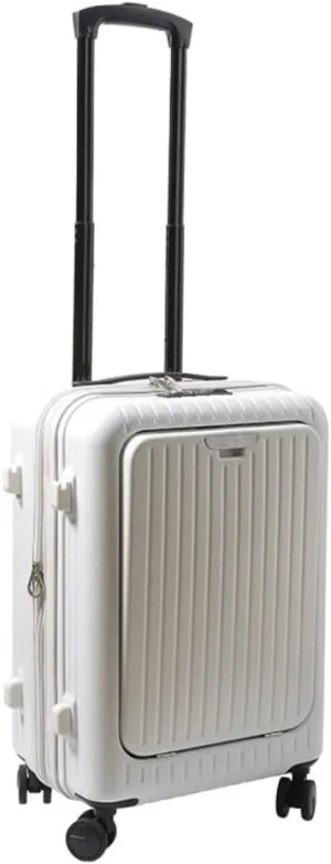 PANKERS Travel Suitcase Fashionable Zipper Suitcase for Men, 20-inch High-end Multi-Function Double-Row Spinner Suitcase for Women Trolley Case, White
