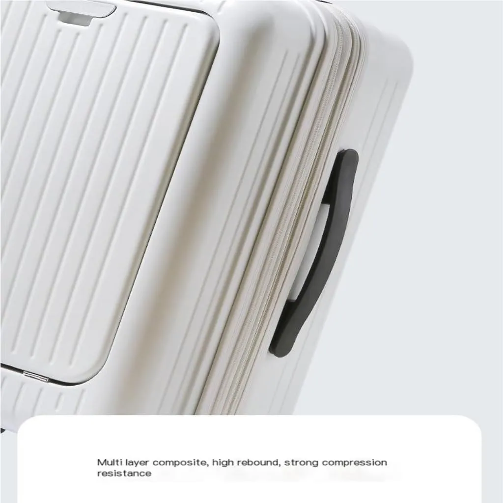PANKERS Travel Suitcase Fashionable Zipper Suitcase for Men, 20-inch High-end Multi-Function Double-Row Spinner Suitcase for Women Trolley Case, White