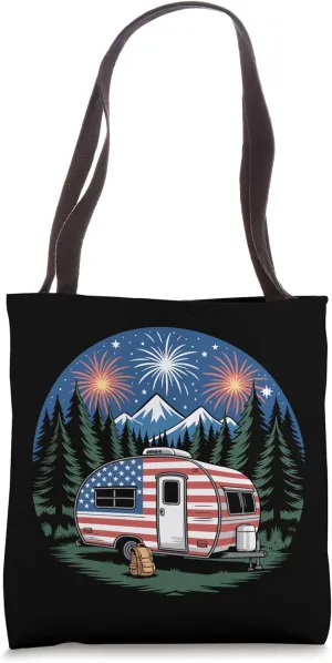 Patriotic Camper Fireworks USA Flag 4th of July Tee Tote Bag