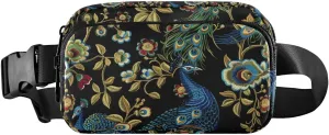 Peacocks Golden Leaves Fanny Pack for Women Men Belt Bag with Adjustable Strap Crossbody Waist Pouch Hip Pouch Bum Bag for Outdoor Travel
