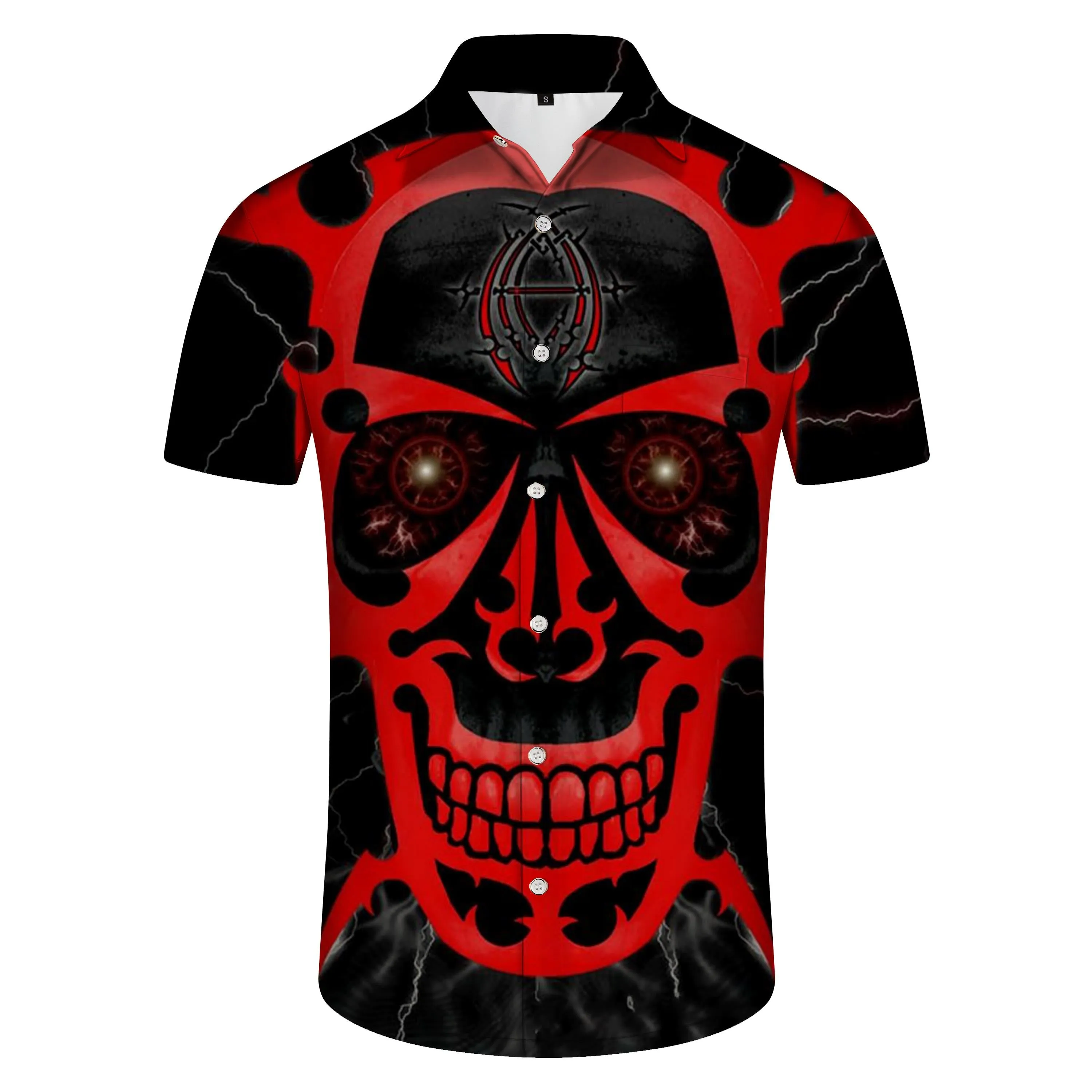 Personalized casual Hawaiian men's button print green pirate skull short sleeve shirt