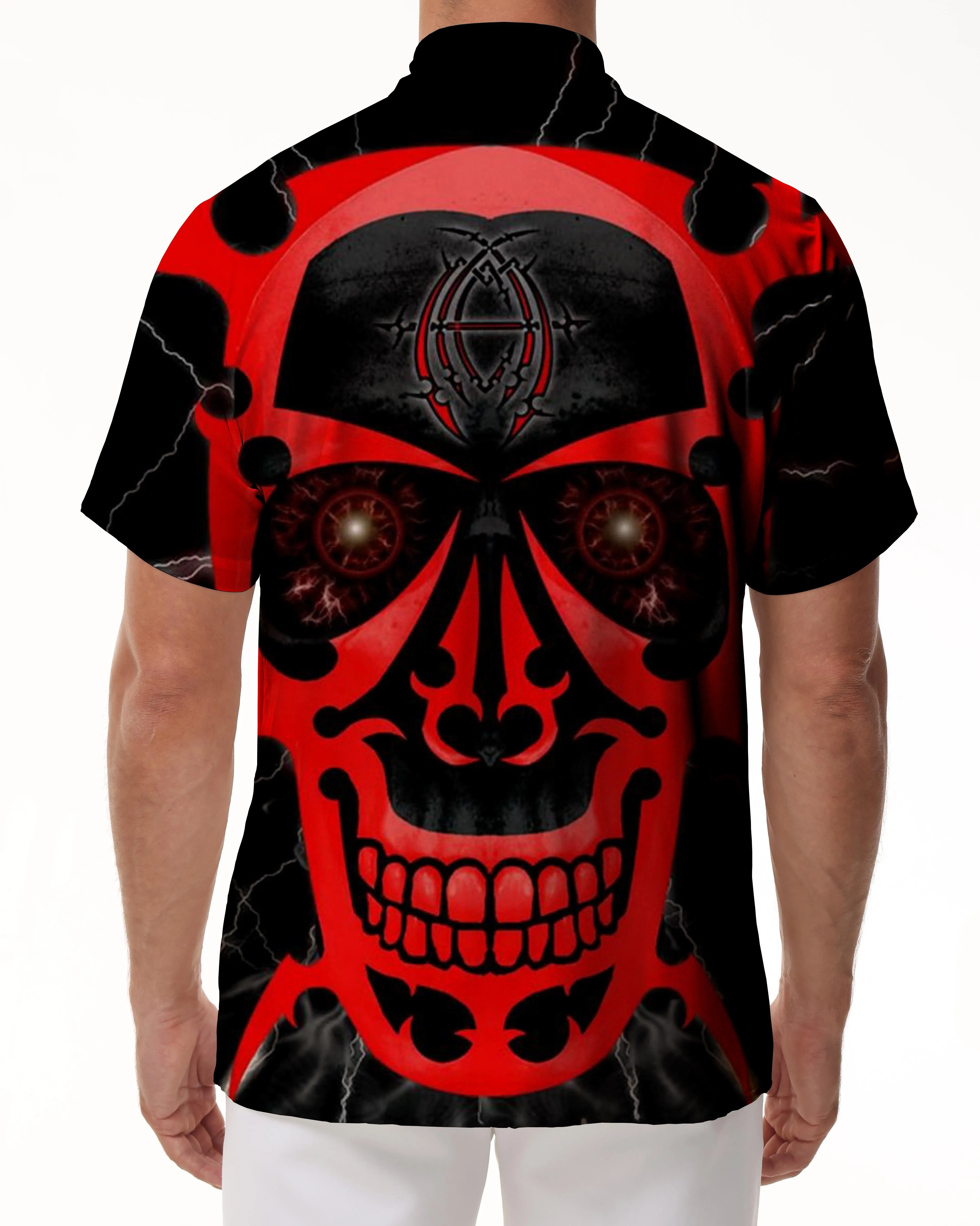 Personalized casual Hawaiian men's button print green pirate skull short sleeve shirt