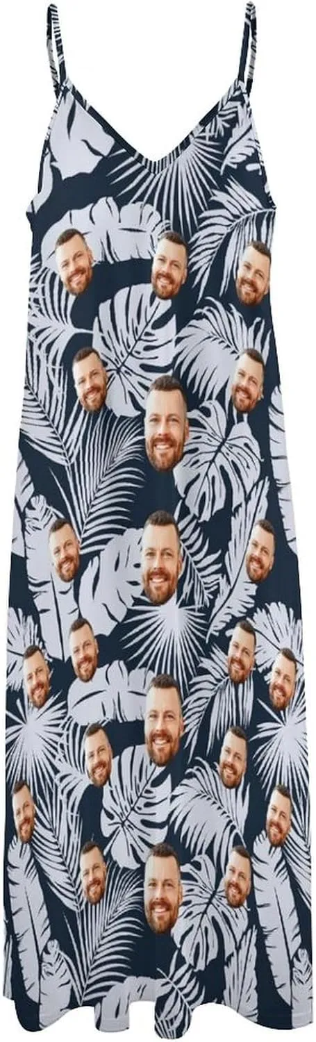 Personalized Women Summer Dresses Custom Faces Funny Sundress Hawaiian Dress Casual Beach Swing Dress with Pockets