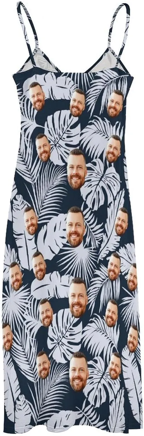 Personalized Women Summer Dresses Custom Faces Funny Sundress Hawaiian Dress Casual Beach Swing Dress with Pockets