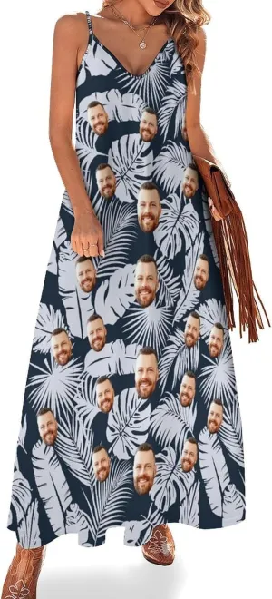 Personalized Women Summer Dresses Custom Faces Funny Sundress Hawaiian Dress Casual Beach Swing Dress with Pockets
