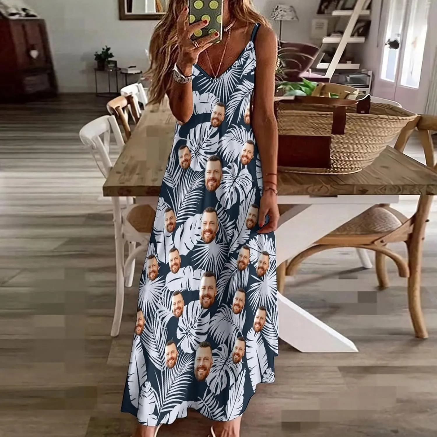 Personalized Women Summer Dresses Custom Faces Funny Sundress Hawaiian Dress Casual Beach Swing Dress with Pockets