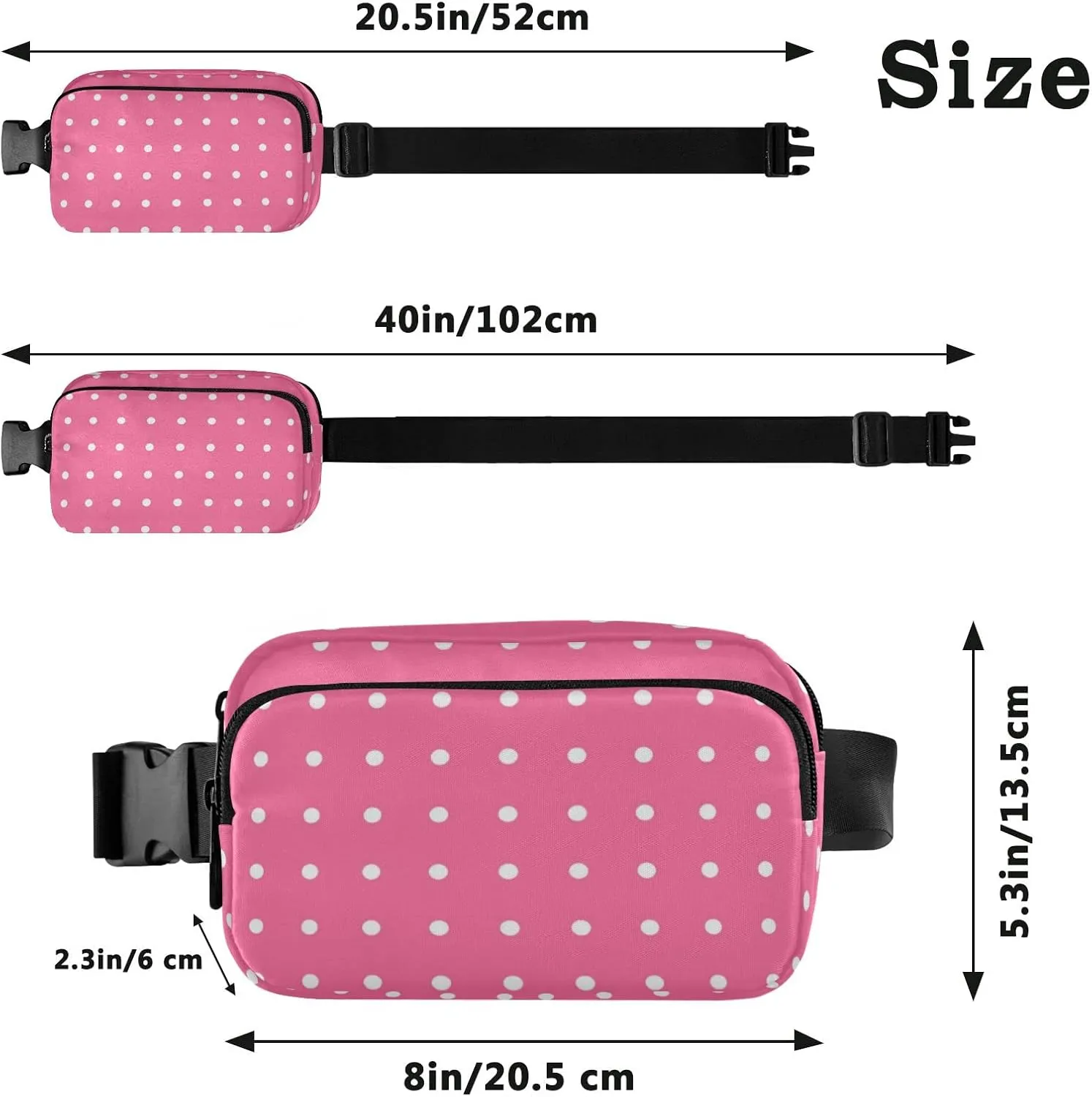 Pink Dots Fanny Pack for Women Men Belt Bag Crossbody Waist Pouch Waterproof Everywhere Purse Fashion Sling Bag for Running Hiking Workout Travel