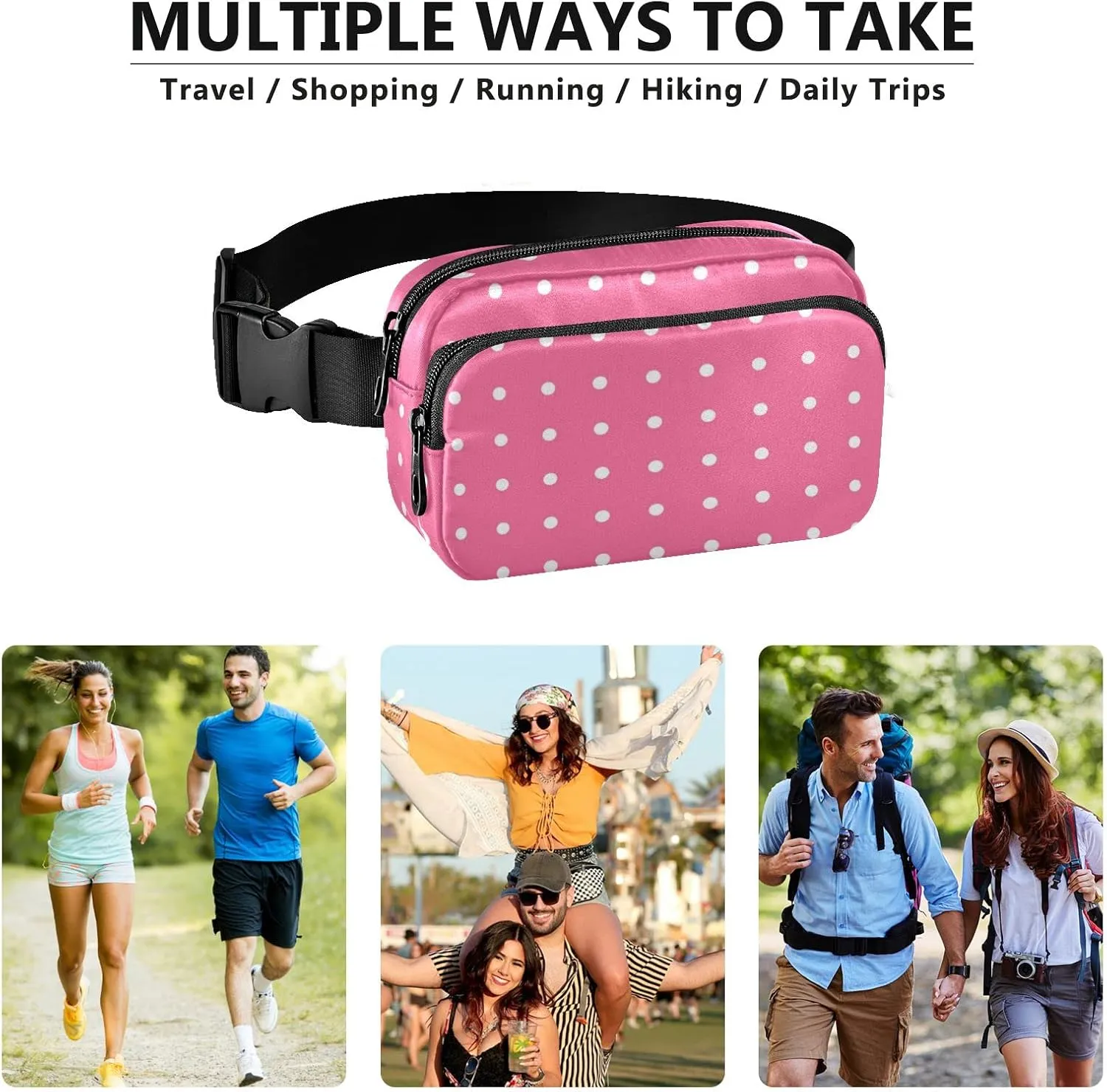 Pink Dots Fanny Pack for Women Men Belt Bag Crossbody Waist Pouch Waterproof Everywhere Purse Fashion Sling Bag for Running Hiking Workout Travel