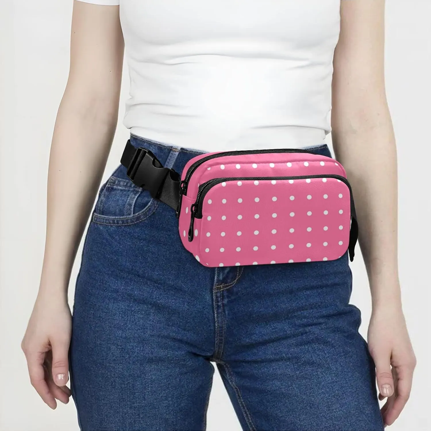 Pink Dots Fanny Pack for Women Men Belt Bag Crossbody Waist Pouch Waterproof Everywhere Purse Fashion Sling Bag for Running Hiking Workout Travel