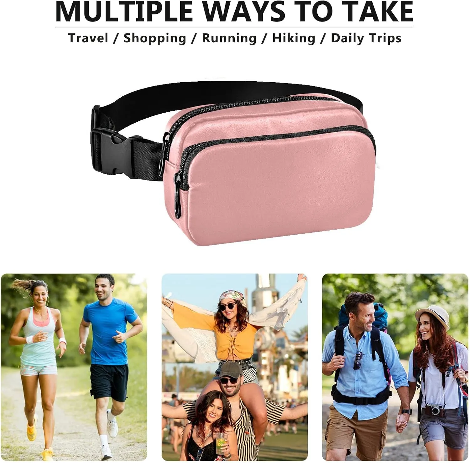 Pink Fanny Pack for Women Men Belt Bag Crossbody Waist Pouch Waterproof Everywhere Purse Fashion Sling Bag for Running Hiking Workout Walking