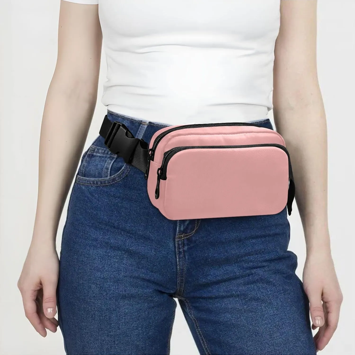 Pink Fanny Pack for Women Men Belt Bag Crossbody Waist Pouch Waterproof Everywhere Purse Fashion Sling Bag for Running Hiking Workout Walking