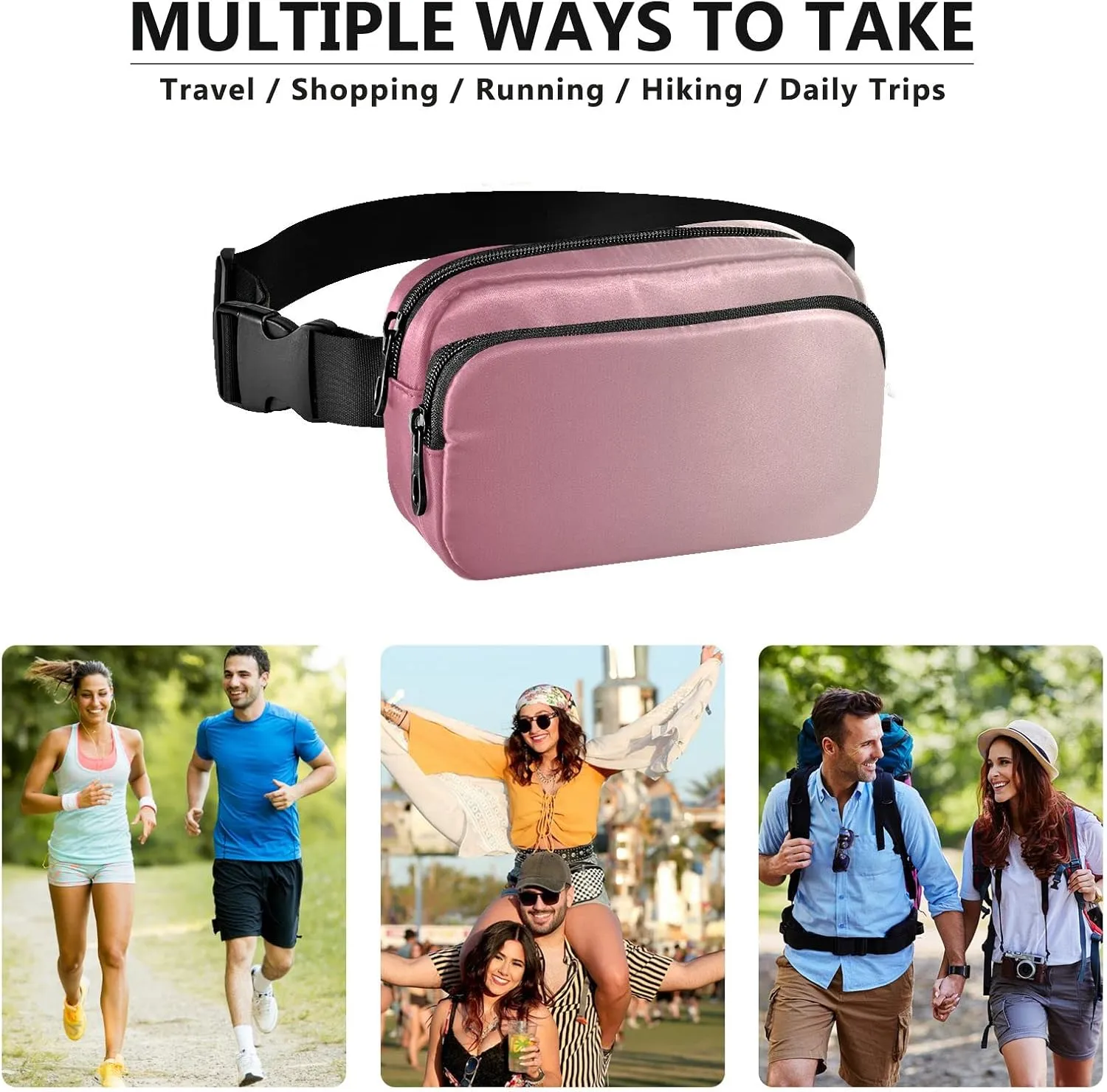 Pink Gradient Fanny Pack for Women Men Belt Bag Crossbody Waist Pouch Waterproof Everywhere Purse Fashion Sling Bag for Running Hiking Workout Walking Travel