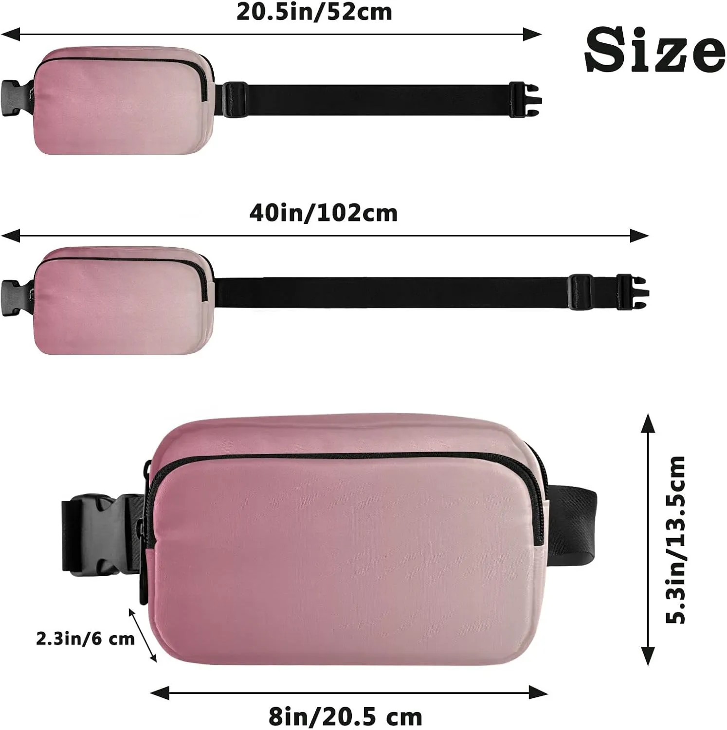 Pink Gradient Fanny Pack for Women Men Belt Bag Crossbody Waist Pouch Waterproof Everywhere Purse Fashion Sling Bag for Running Hiking Workout Walking Travel