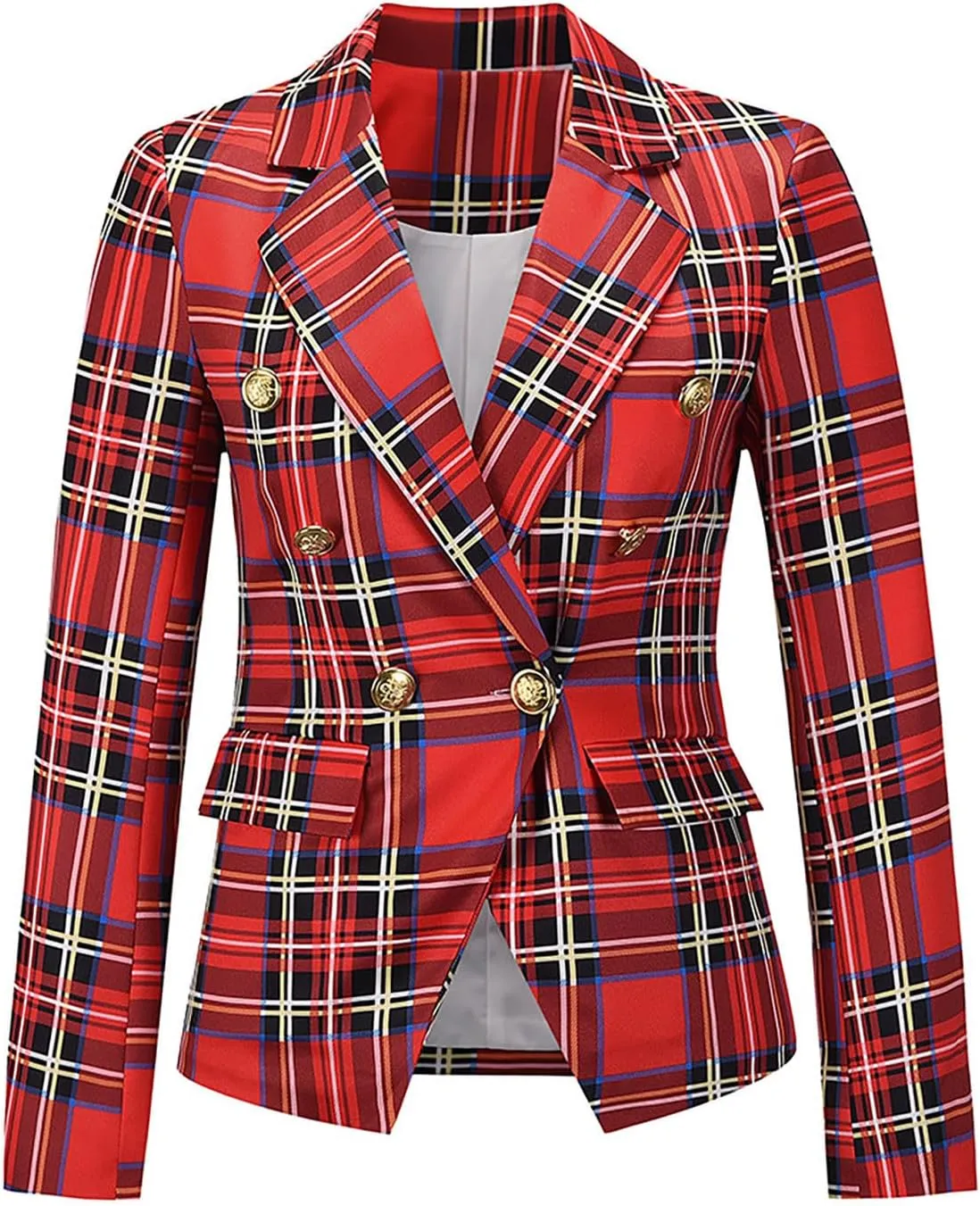 Plaid Blazer Jackets for Women Fashion Dressy Notched Lapel Collar Business Casual Work Office Formal Coats