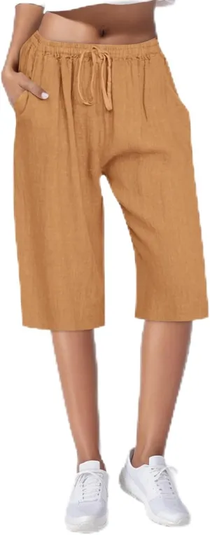 Plus Size Linen Cropped Capris for Women Drawstring Casual Cropped Trouser Leggings Summer 2024 Straight Leg Lounge
