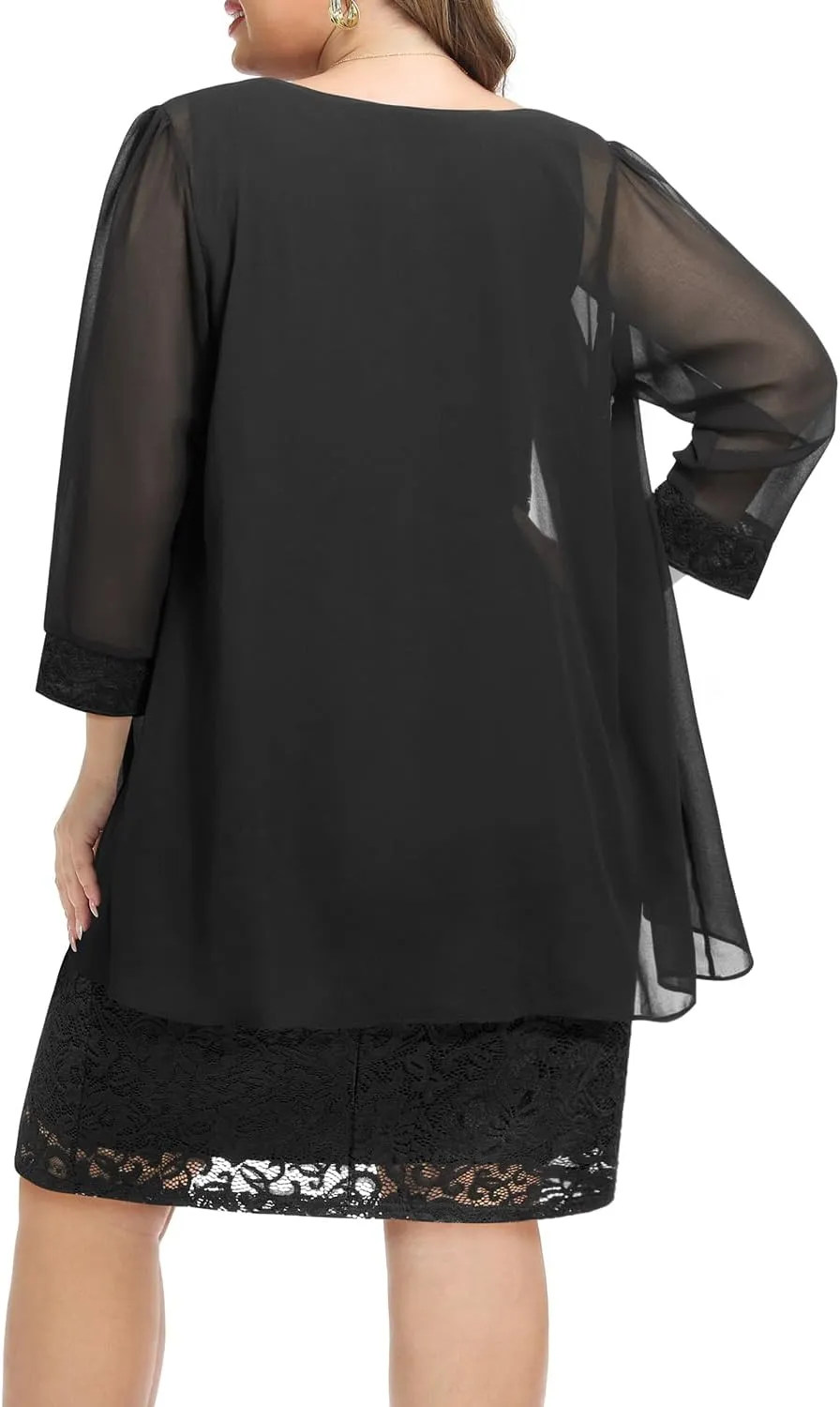 Plus Size Mother of The Bride Dress - 2 Piece Wedding Guest Formal Lace Dress with Jackets