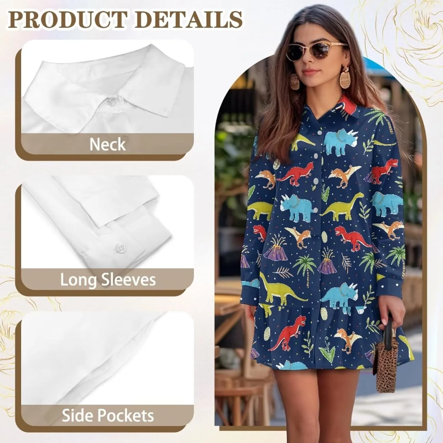 POLERO Shirt Dress for Women Long Sleeve Mini Dress Button Down Ruffle Hem Tunic Short Dresses