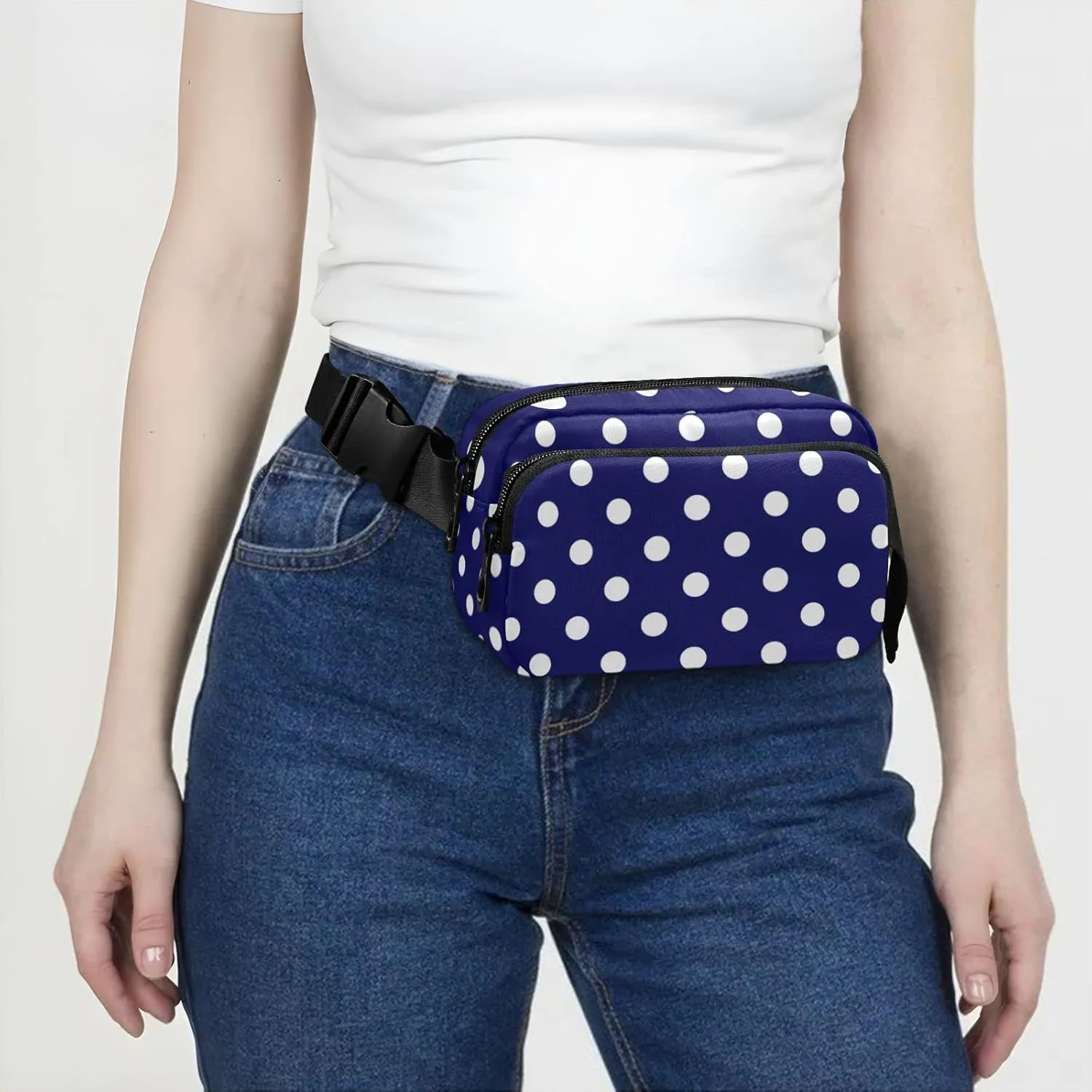 Polka Dot Blue Fanny Pack for Women Men Belt Bag Crossbody Waist Pouch Waterproof Everywhere Purse Fashion Sling Bag for Running Hiking Workout Travel