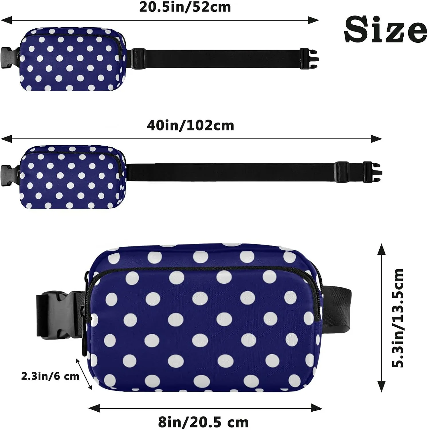 Polka Dot Blue Fanny Pack for Women Men Belt Bag Crossbody Waist Pouch Waterproof Everywhere Purse Fashion Sling Bag for Running Hiking Workout Travel