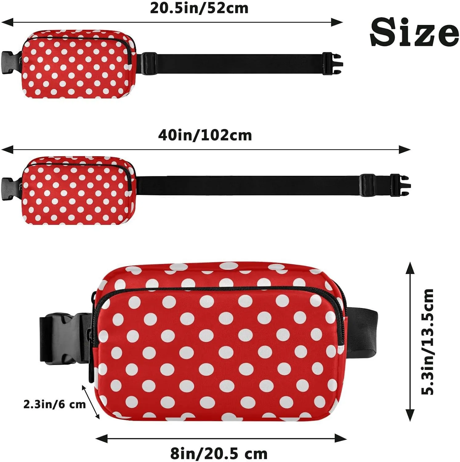 Polka Dot Red Fanny Pack for Women Men Belt Bag Crossbody Waist Pouch Waterproof Everywhere Purse Fashion Sling Bag for Running Hiking Workout Walking Travel