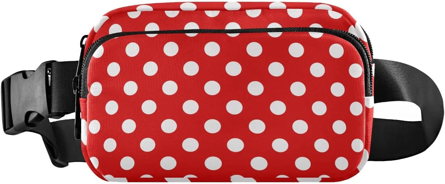 Polka Dot Red Fanny Pack for Women Men Belt Bag Crossbody Waist Pouch Waterproof Everywhere Purse Fashion Sling Bag for Running Hiking Workout Walking Travel