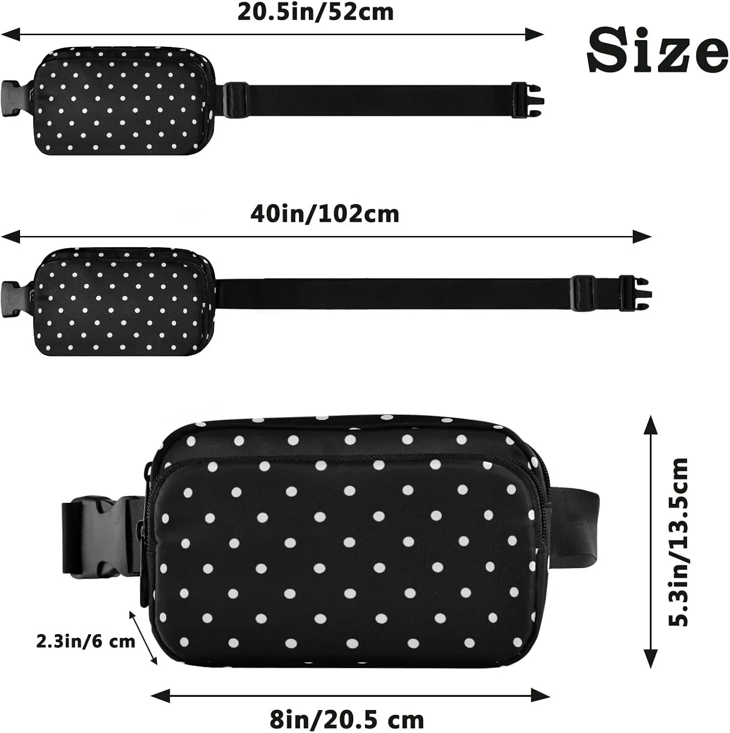 Polka Dots Wide Fanny Pack for Women Men Belt Bag Crossbody Waist Pouch Waterproof Everywhere Purse Fashion Sling Bag for Running Hiking Workout Walking Travel