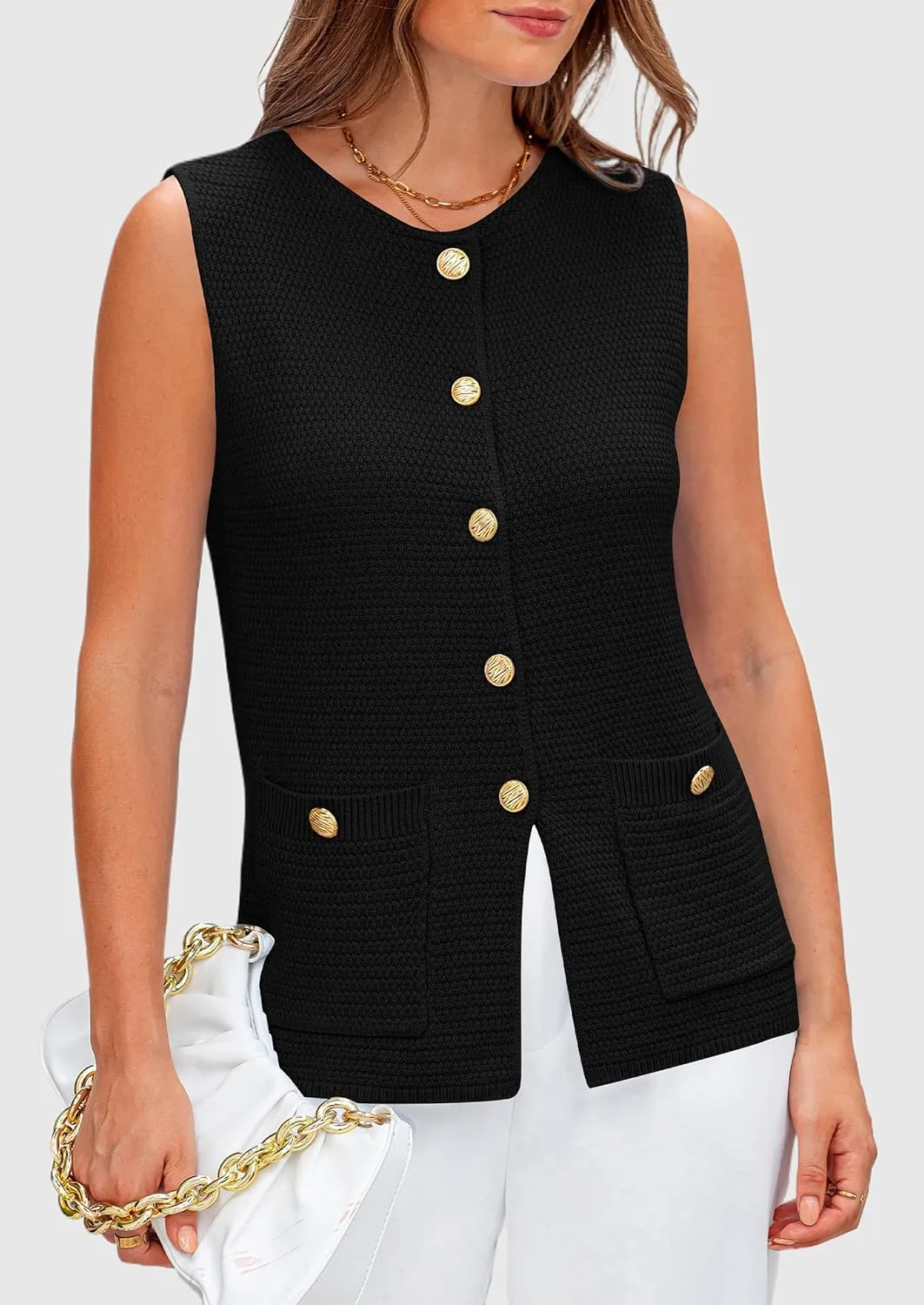 PRETTYGARDEN Women's Knit Sweater Vest 2025 Summer Sleeveless Button Down Tank Tops Trendy Business Casual Outfits