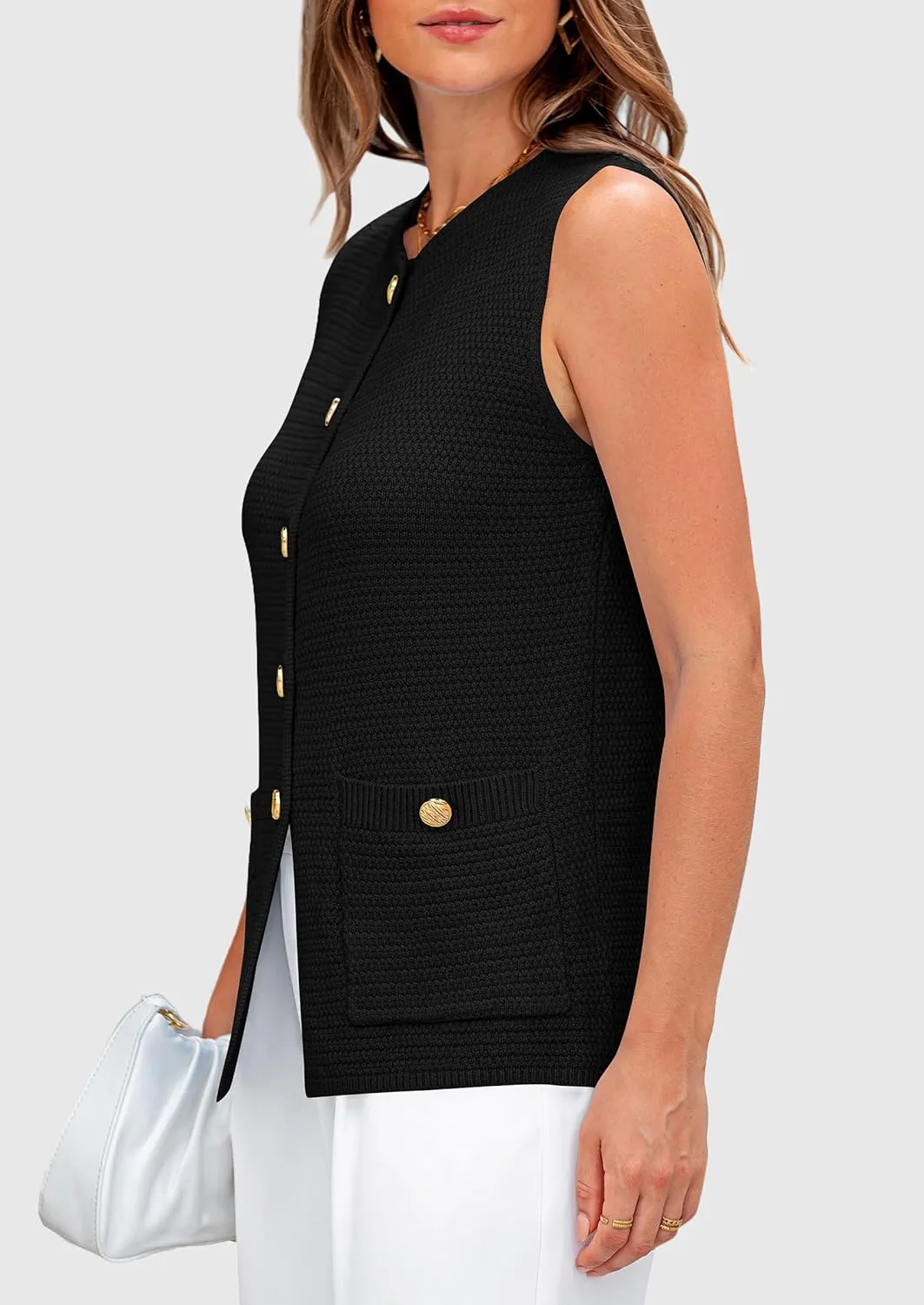 PRETTYGARDEN Women's Knit Sweater Vest 2025 Summer Sleeveless Button Down Tank Tops Trendy Business Casual Outfits