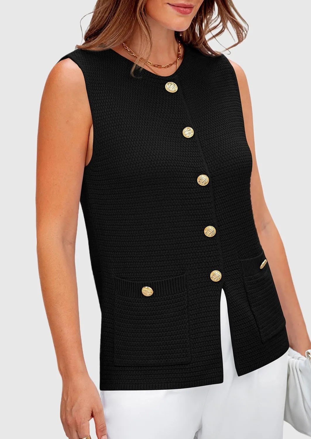PRETTYGARDEN Women's Knit Sweater Vest 2025 Summer Sleeveless Button Down Tank Tops Trendy Business Casual Outfits
