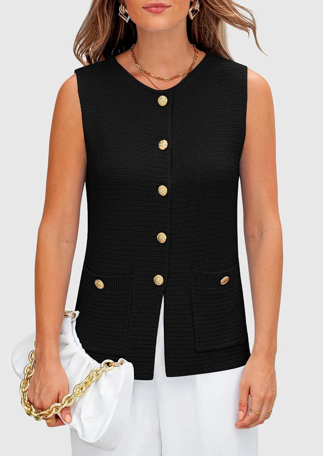 PRETTYGARDEN Women's Knit Sweater Vest 2025 Summer Sleeveless Button Down Tank Tops Trendy Business Casual Outfits