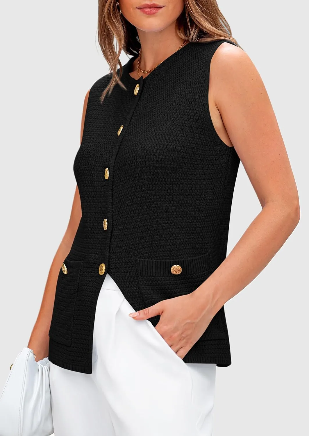 PRETTYGARDEN Women's Knit Sweater Vest 2025 Summer Sleeveless Button Down Tank Tops Trendy Business Casual Outfits