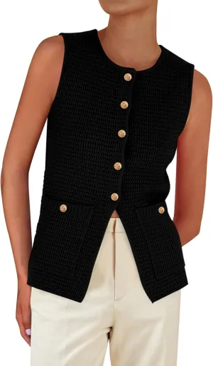 PRETTYGARDEN Women's Knit Sweater Vest 2025 Summer Sleeveless Button Down Tank Tops Trendy Business Casual Outfits