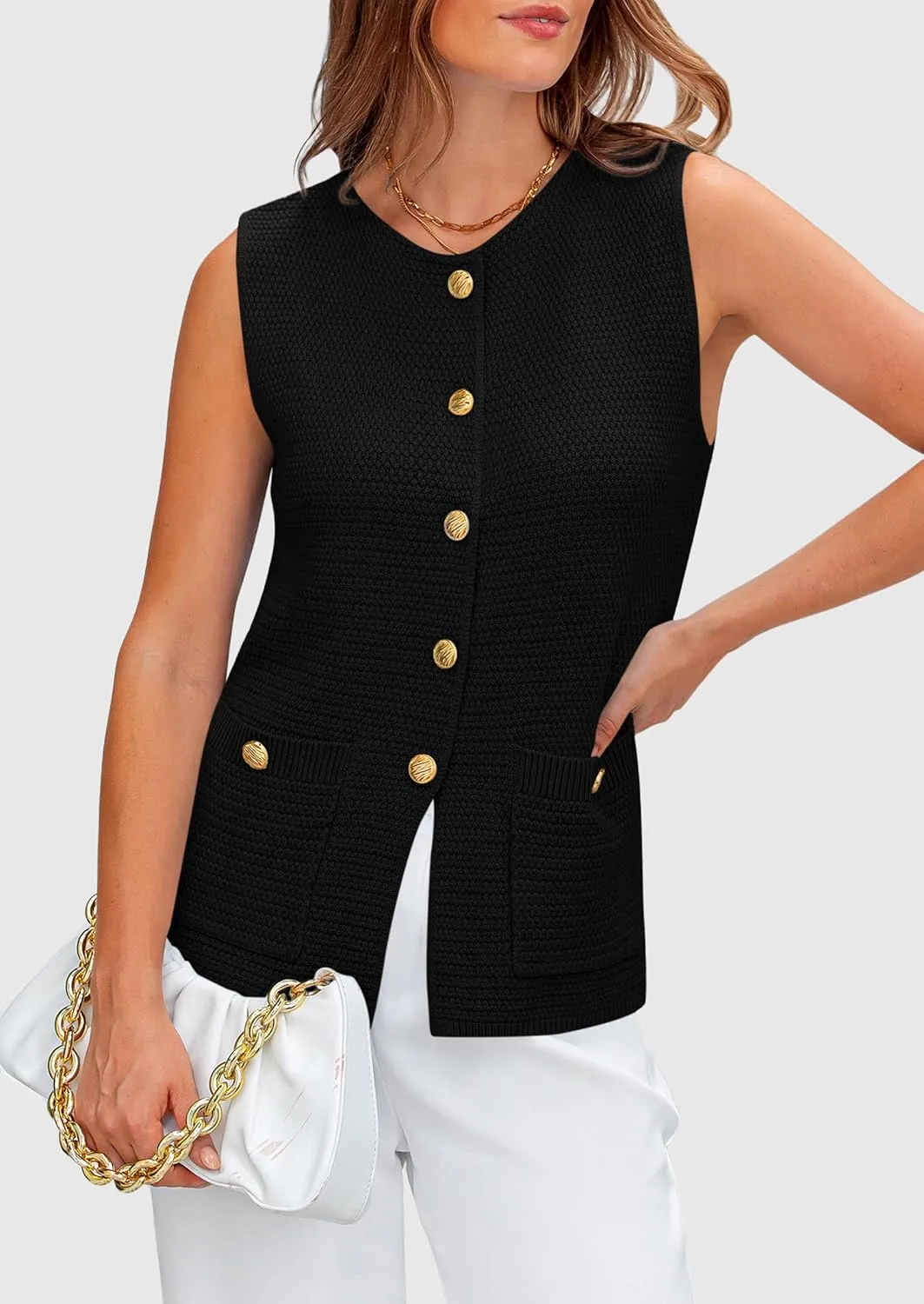 PRETTYGARDEN Women's Knit Sweater Vest 2025 Summer Sleeveless Button Down Tank Tops Trendy Business Casual Outfits