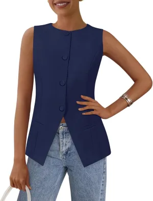PRETTYGARDEN Women's Suit Vest Tops 2025 Summer Dressy Casual Business Button Sleeveless Trendy Fashion Blazer Waistcoat
