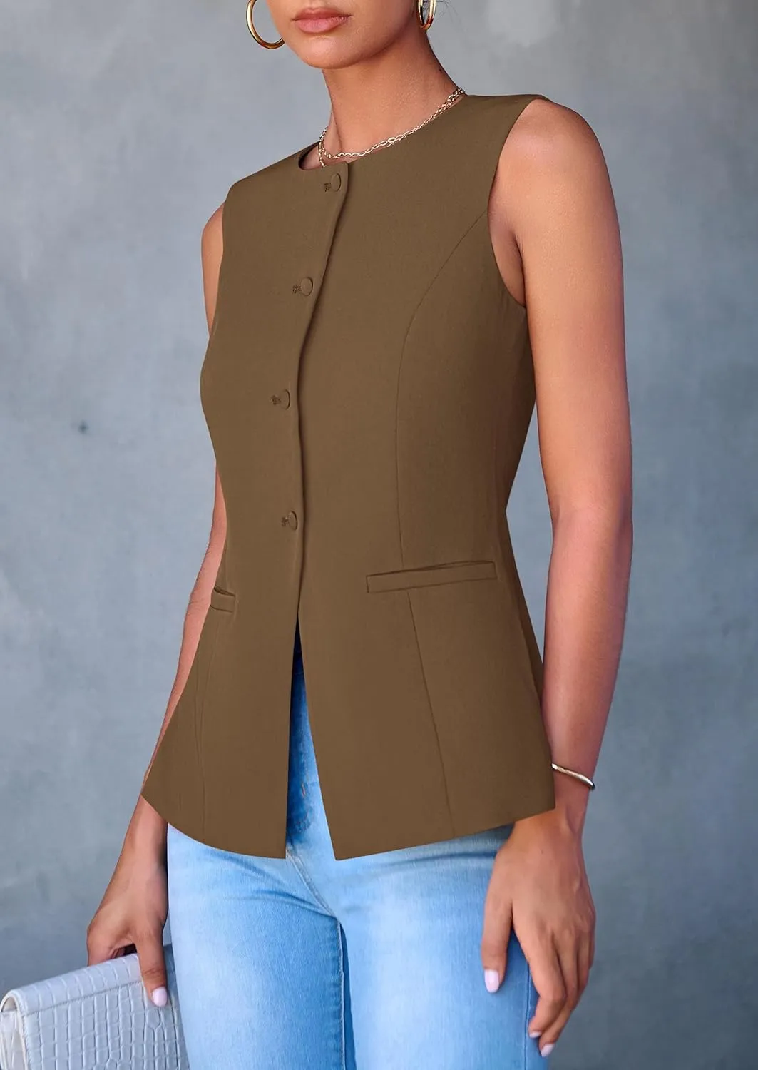 PRETTYGARDEN Women's Suit Vest Tops 2025 Summer Dressy Casual Business Button Sleeveless Trendy Fashion Blazer Waistcoat