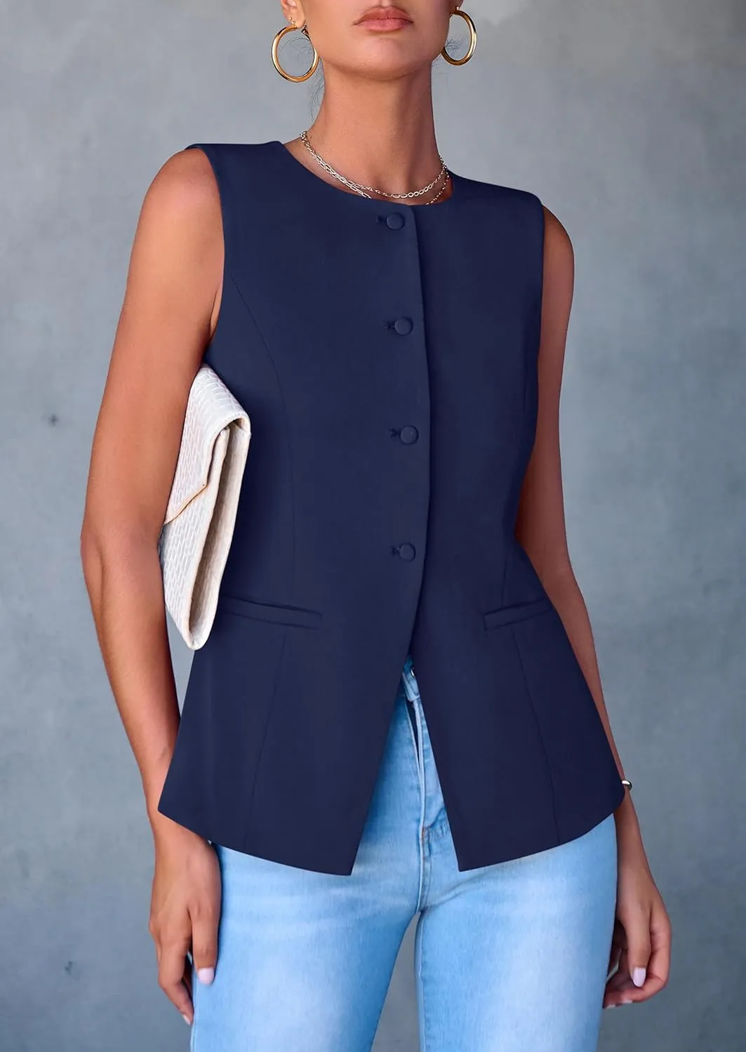 PRETTYGARDEN Women's Suit Vest Tops 2025 Summer Dressy Casual Business Button Sleeveless Trendy Fashion Blazer Waistcoat