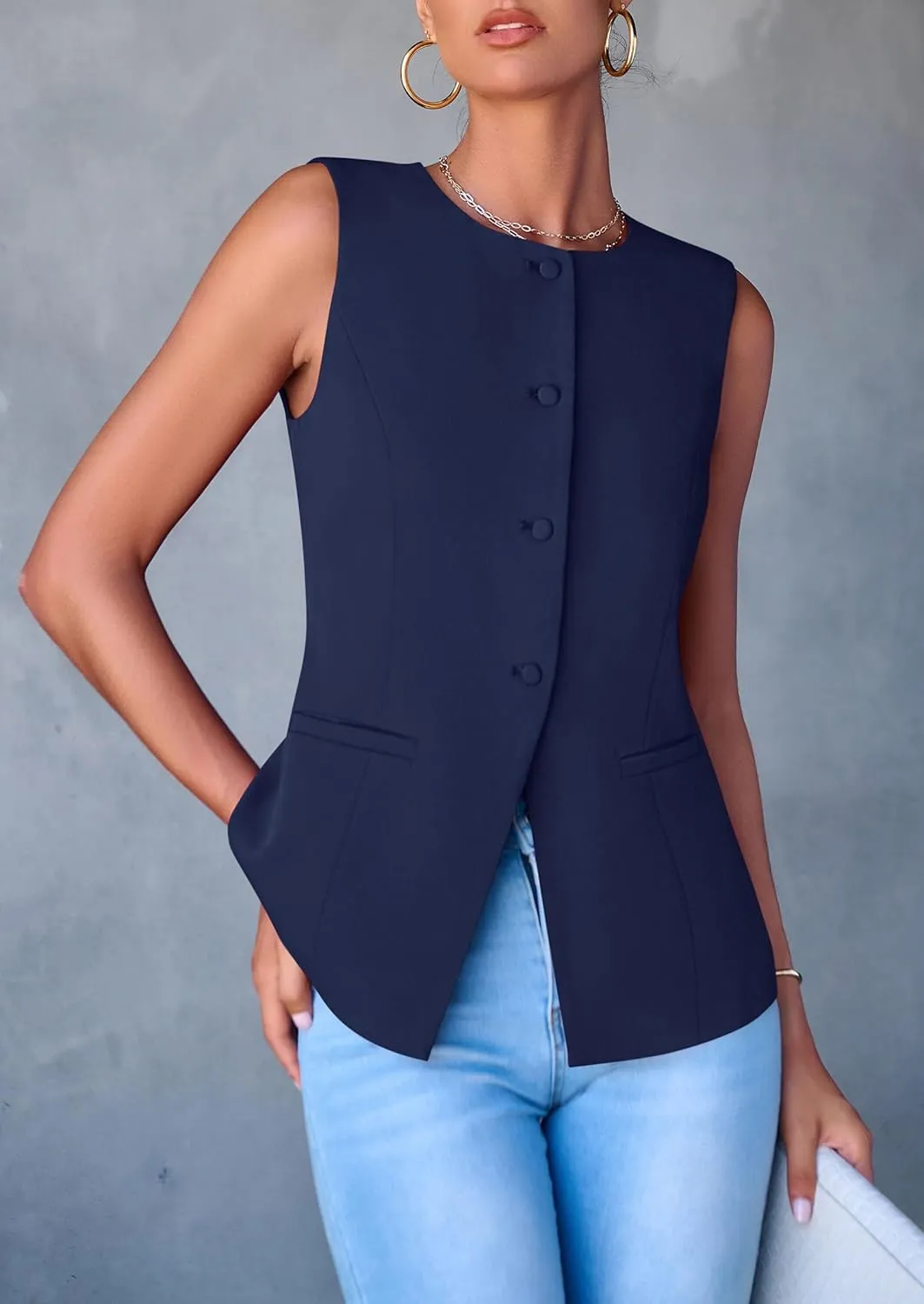 PRETTYGARDEN Women's Suit Vest Tops 2025 Summer Dressy Casual Business Button Sleeveless Trendy Fashion Blazer Waistcoat