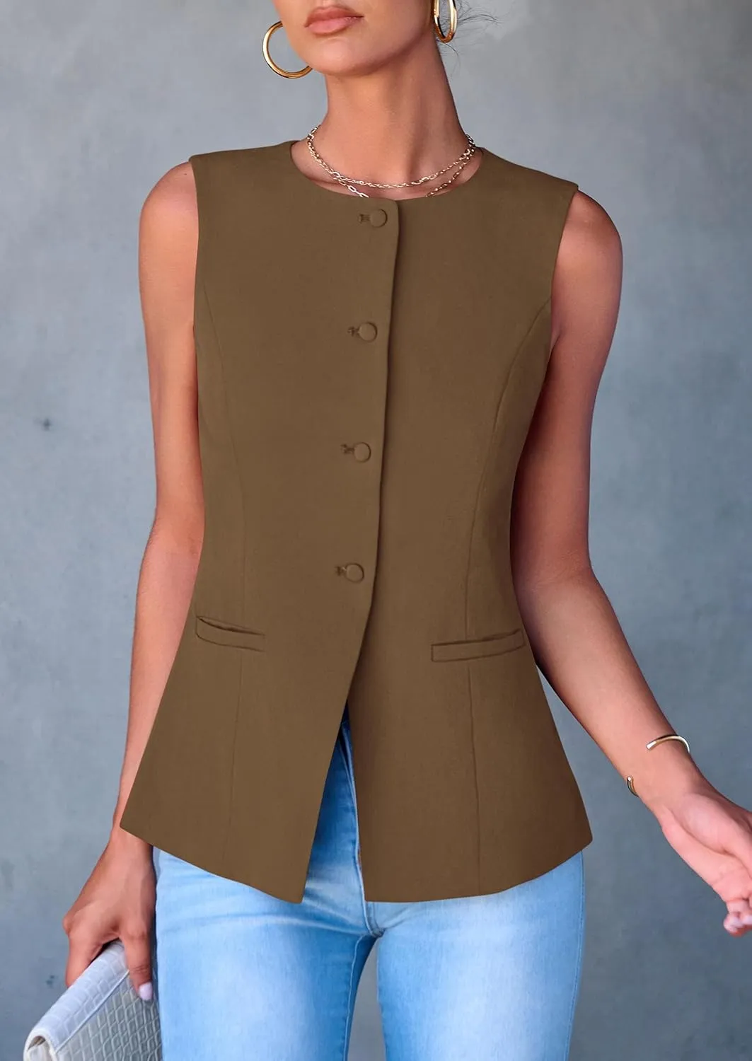 PRETTYGARDEN Women's Suit Vest Tops 2025 Summer Dressy Casual Business Button Sleeveless Trendy Fashion Blazer Waistcoat