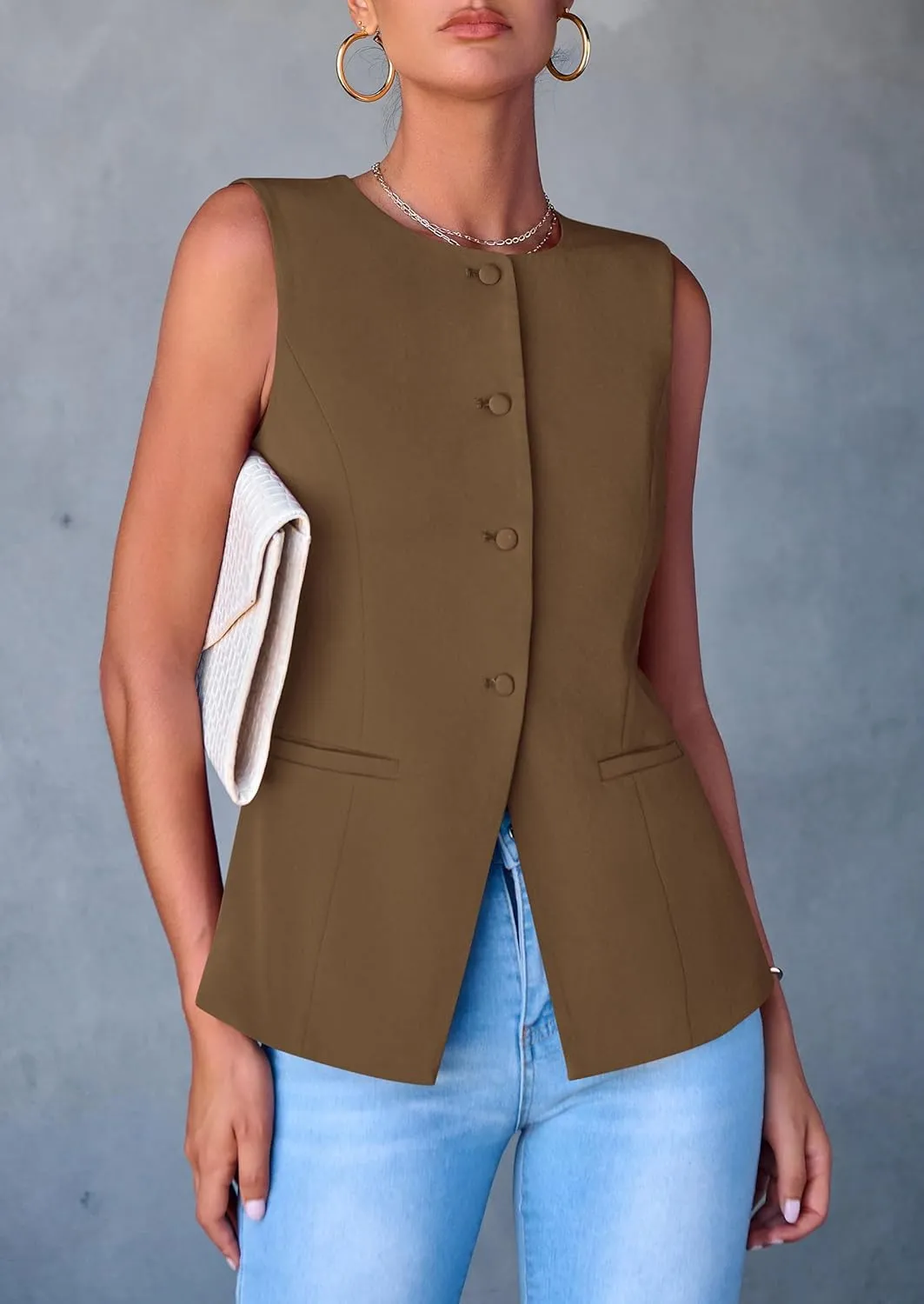 PRETTYGARDEN Women's Suit Vest Tops 2025 Summer Dressy Casual Business Button Sleeveless Trendy Fashion Blazer Waistcoat