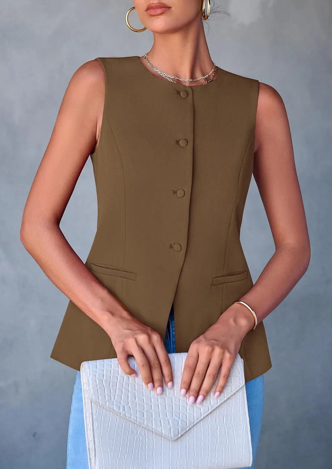 PRETTYGARDEN Women's Suit Vest Tops 2025 Summer Dressy Casual Business Button Sleeveless Trendy Fashion Blazer Waistcoat