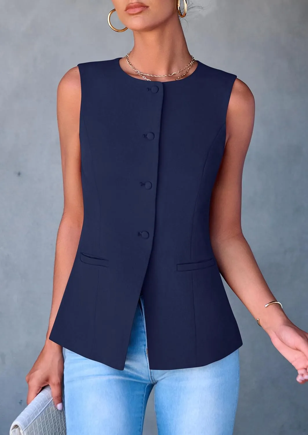 PRETTYGARDEN Women's Suit Vest Tops 2025 Summer Dressy Casual Business Button Sleeveless Trendy Fashion Blazer Waistcoat