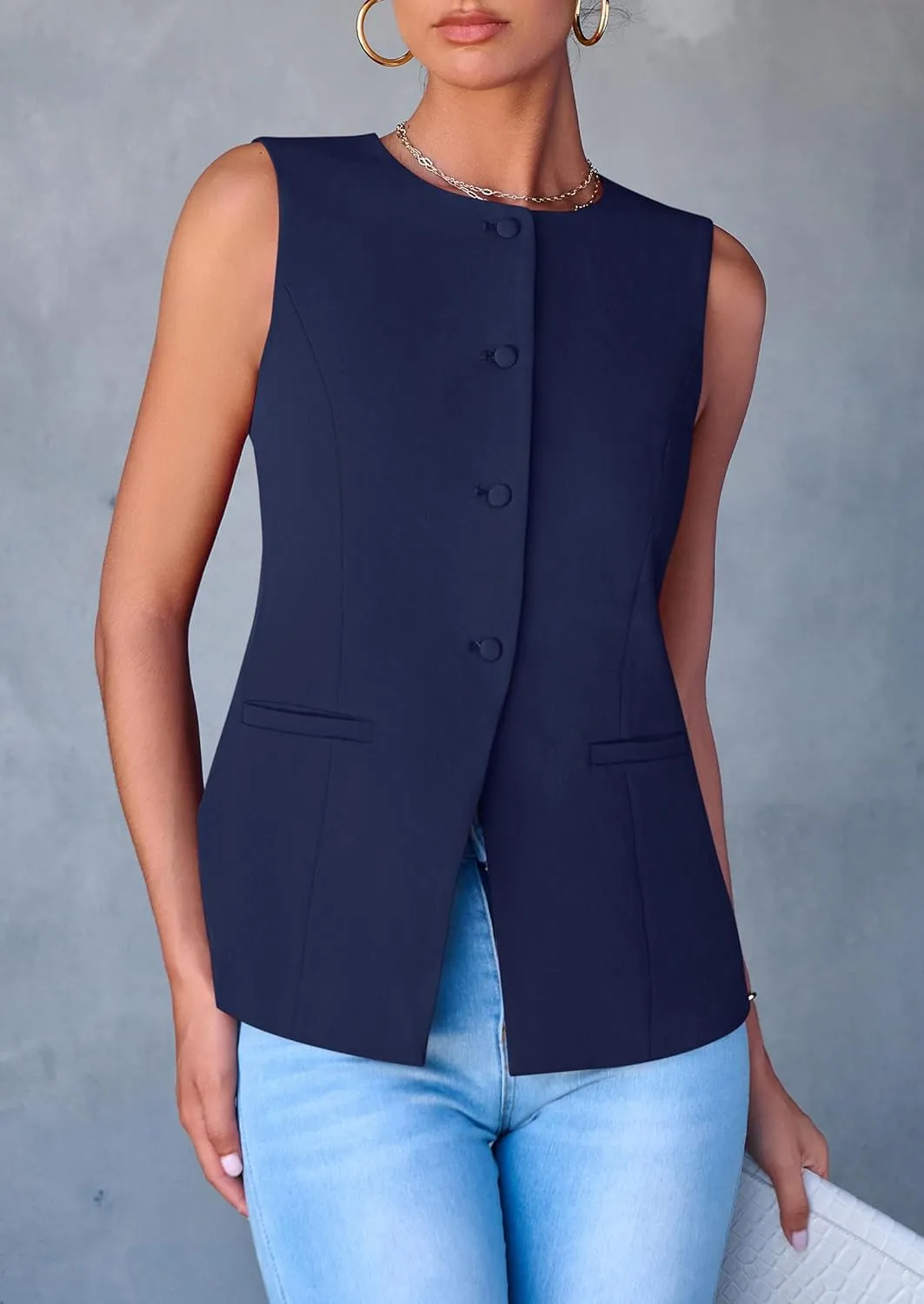 PRETTYGARDEN Women's Suit Vest Tops 2025 Summer Dressy Casual Business Button Sleeveless Trendy Fashion Blazer Waistcoat