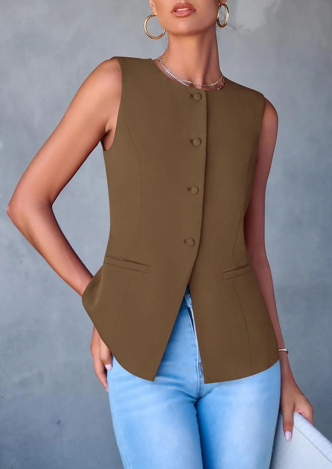 PRETTYGARDEN Women's Suit Vest Tops 2025 Summer Dressy Casual Business Button Sleeveless Trendy Fashion Blazer Waistcoat