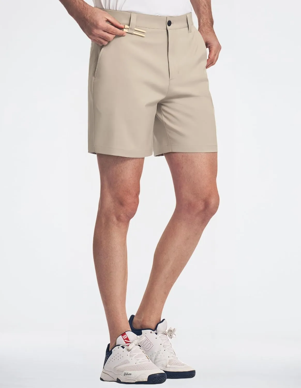PULI Men's 7 Inch Golf Dress Shorts Lightweight Flat Front with Golf Tee Holder Belt Loops for Casual Hiking Business Travel