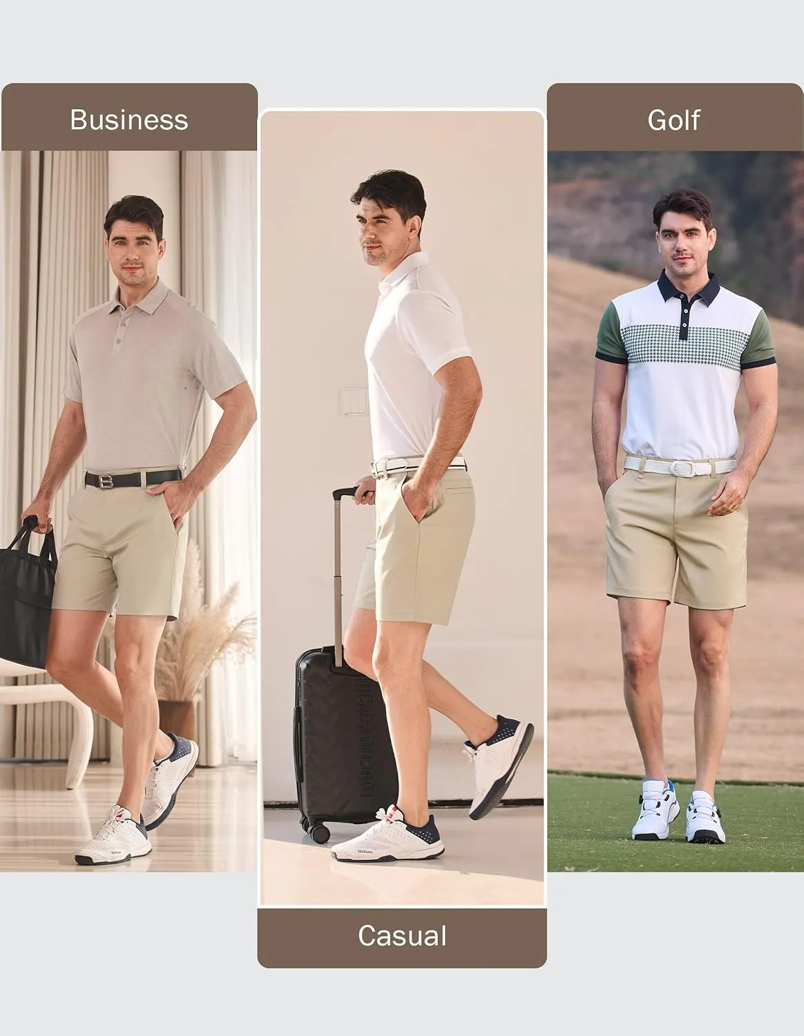 PULI Men's 7 Inch Golf Dress Shorts Lightweight Flat Front with Golf Tee Holder Belt Loops for Casual Hiking Business Travel