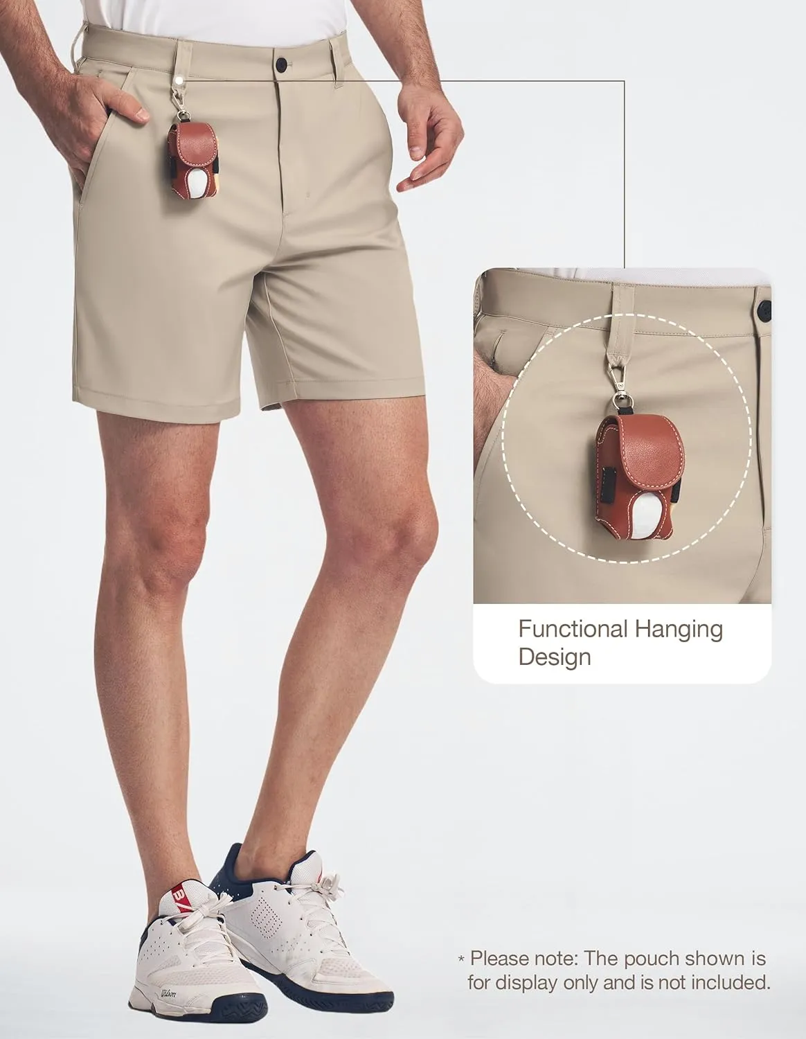 PULI Men's 7 Inch Golf Dress Shorts Lightweight Flat Front with Golf Tee Holder Belt Loops for Casual Hiking Business Travel