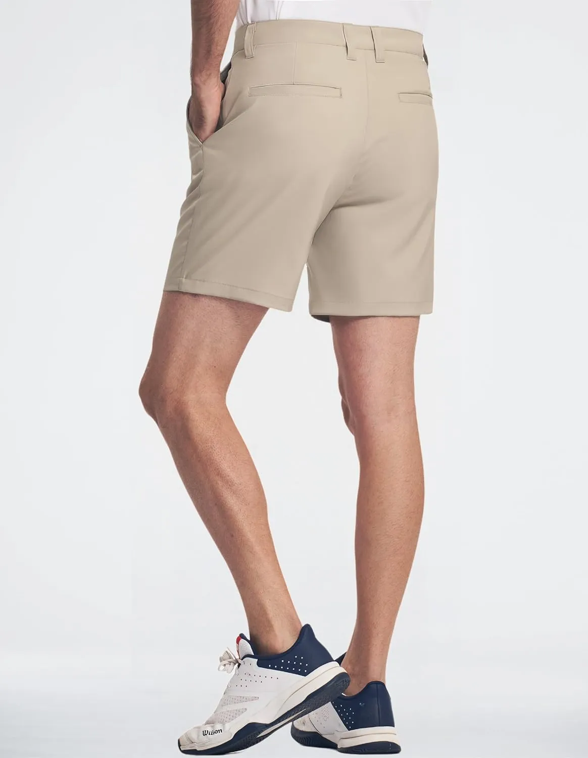 PULI Men's 7 Inch Golf Dress Shorts Lightweight Flat Front with Golf Tee Holder Belt Loops for Casual Hiking Business Travel