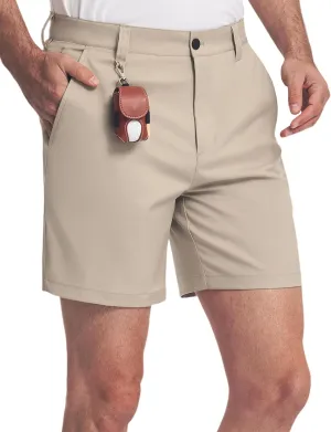 PULI Men's 7 Inch Golf Dress Shorts Lightweight Flat Front with Golf Tee Holder Belt Loops for Casual Hiking Business Travel